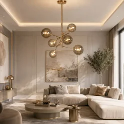 Lampadari Moderni-Selezionato da Mazzolaluce Lampadario oro sfere di vetro fume moderno per soggiorno
