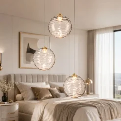 Lampadario Camera Da Letto-Selezionato da Mazzolaluce Lampadario oro sfere di vetro ondulato trasparente per camera da letto