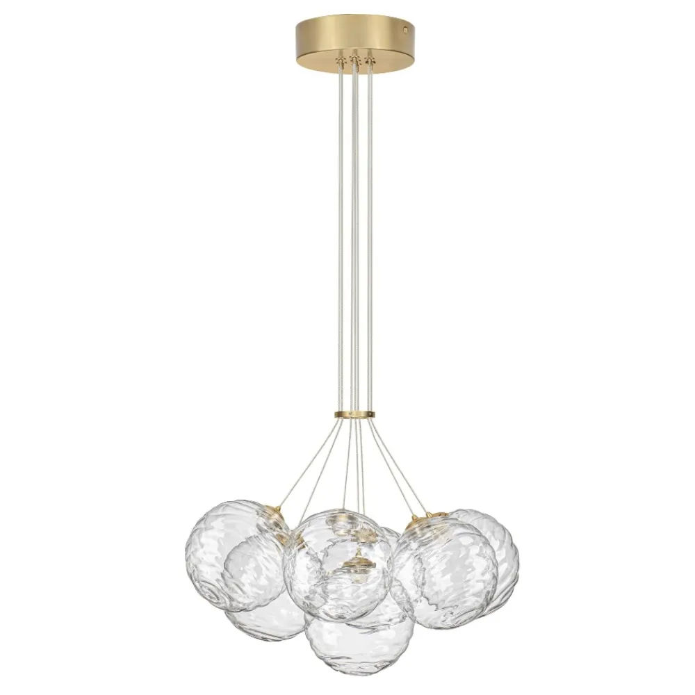 Lampadari Moderni-Selezionato da Mazzolaluce Lampadario oro sfere raggruppate trasparenti ondulate per sala da pranzo contemporanea