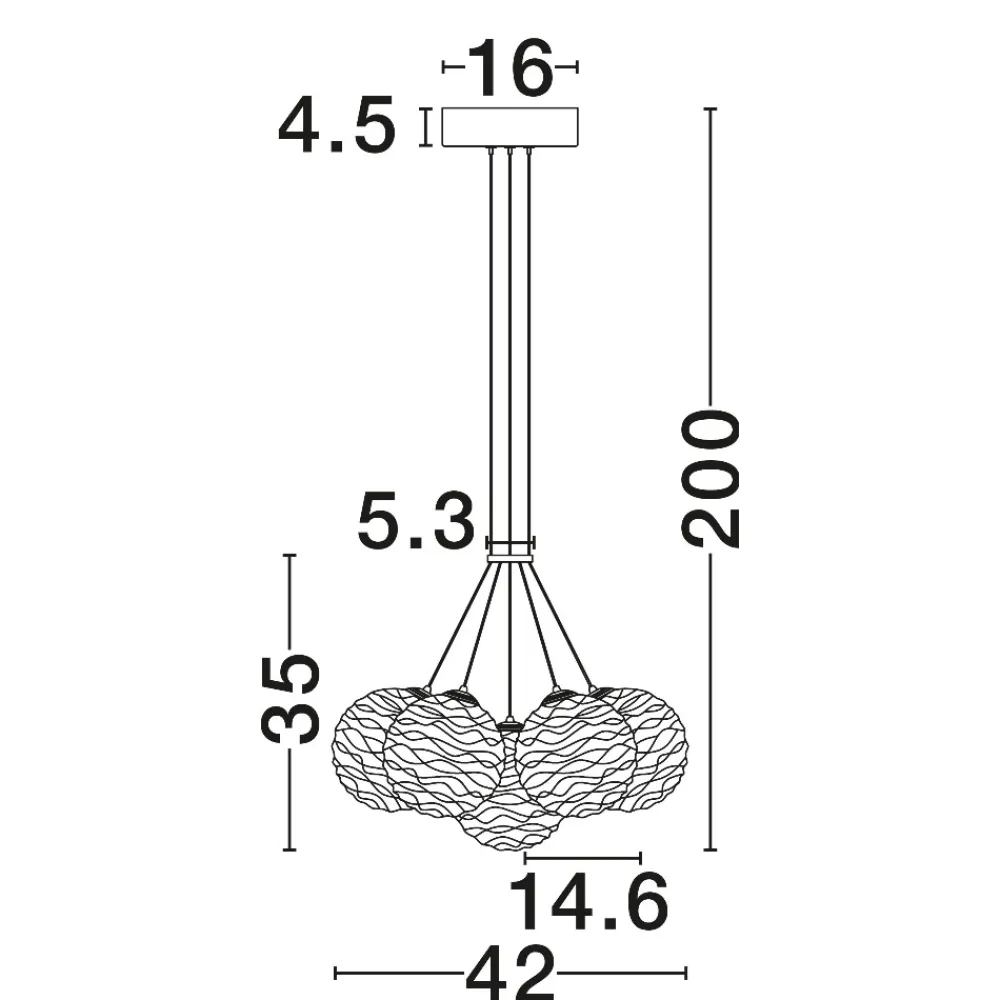 Lampadari Moderni-Selezionato da Mazzolaluce Lampadario oro sfere raggruppate trasparenti ondulate per sala da pranzo contemporanea