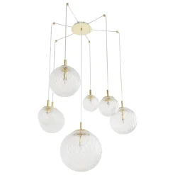 Lampadari Moderni-Selezionato da Mazzolaluce Lampadario oro sospensioni sfere di vetro trasparente rigato a grappolo per soggiorno contemporaneo