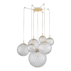 Lampadari Moderni-Selezionato da Mazzolaluce Lampadario oro sospensioni sfere di vetro trasparente rigato a grappolo per soggiorno contemporaneo