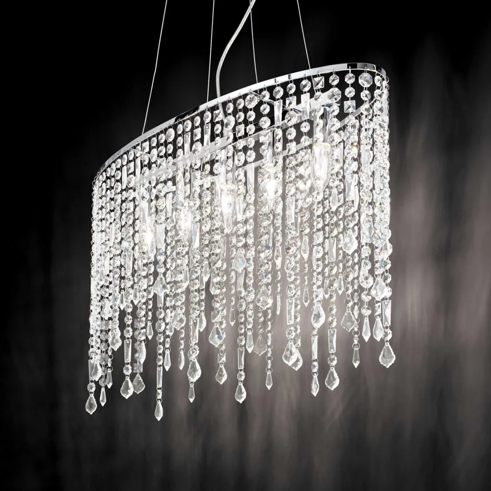 Lampadari Moderni-Ideal Lux Lampadario ovale di cristallo rain sp5 per soggiorno