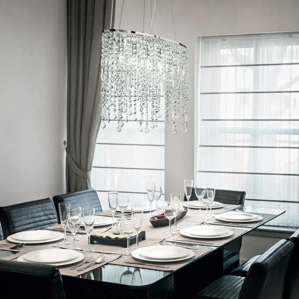 Lampadari Moderni-Ideal Lux Lampadario ovale di cristallo rain sp5 per soggiorno