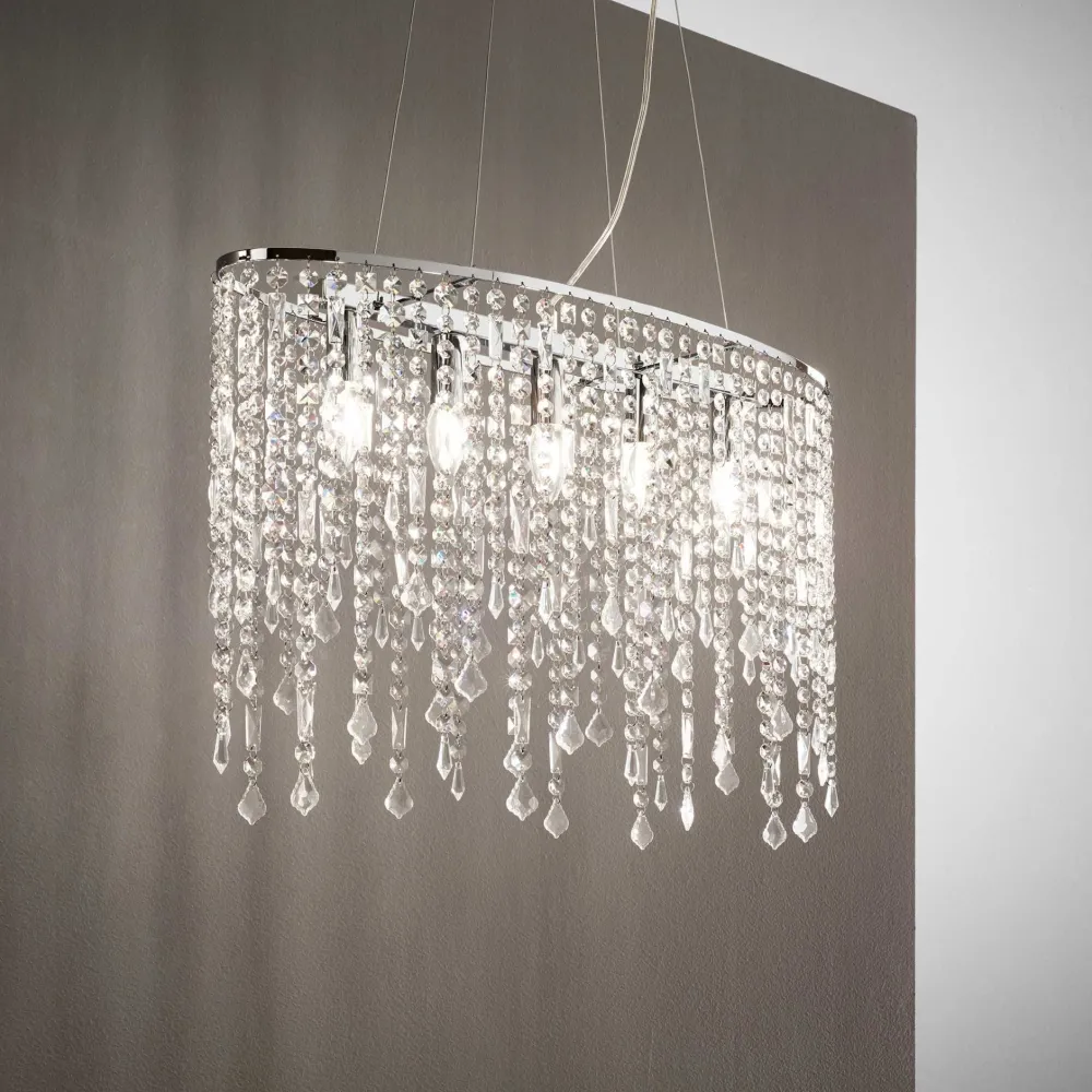 Lampadari Moderni-Ideal Lux Lampadario ovale di cristallo rain sp5 per soggiorno