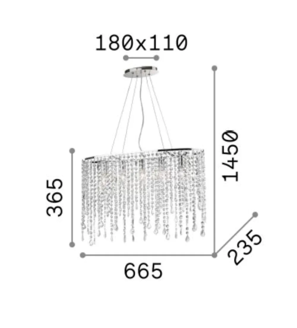 Lampadari Moderni-Ideal Lux Lampadario ovale di cristallo rain sp5 per soggiorno