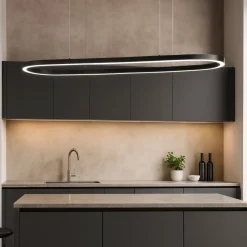 Lampadari Cucina-Selezionato da Mazzolaluce Lampadario ovale nero led 56w 3000k per isola cucina moderna