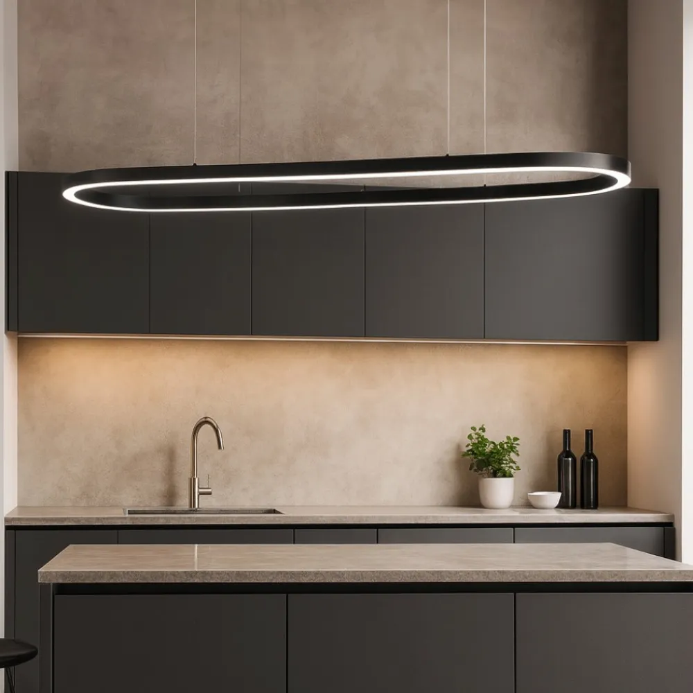 Lampadari Cucina-Selezionato da Mazzolaluce Lampadario ovale nero led 56w 3000k per isola cucina moderna
