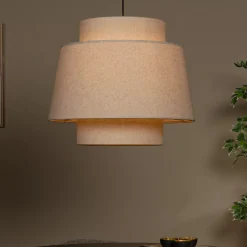 Lampadari Moderni-Selezionato da Mazzolaluce Lampadario paralume a sospensione di tessuto beige