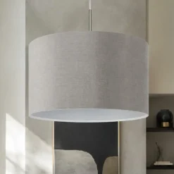 Lampadari Moderni-Eglo Lampadario paralume a sospensione tessuto grigio cilindro pasteri