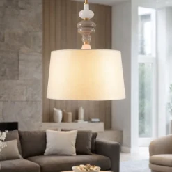 Lampadari Moderni-Selezionato da Mazzolaluce Lampadario paralume tessuto oro anticato ceramica stile contemporaneo