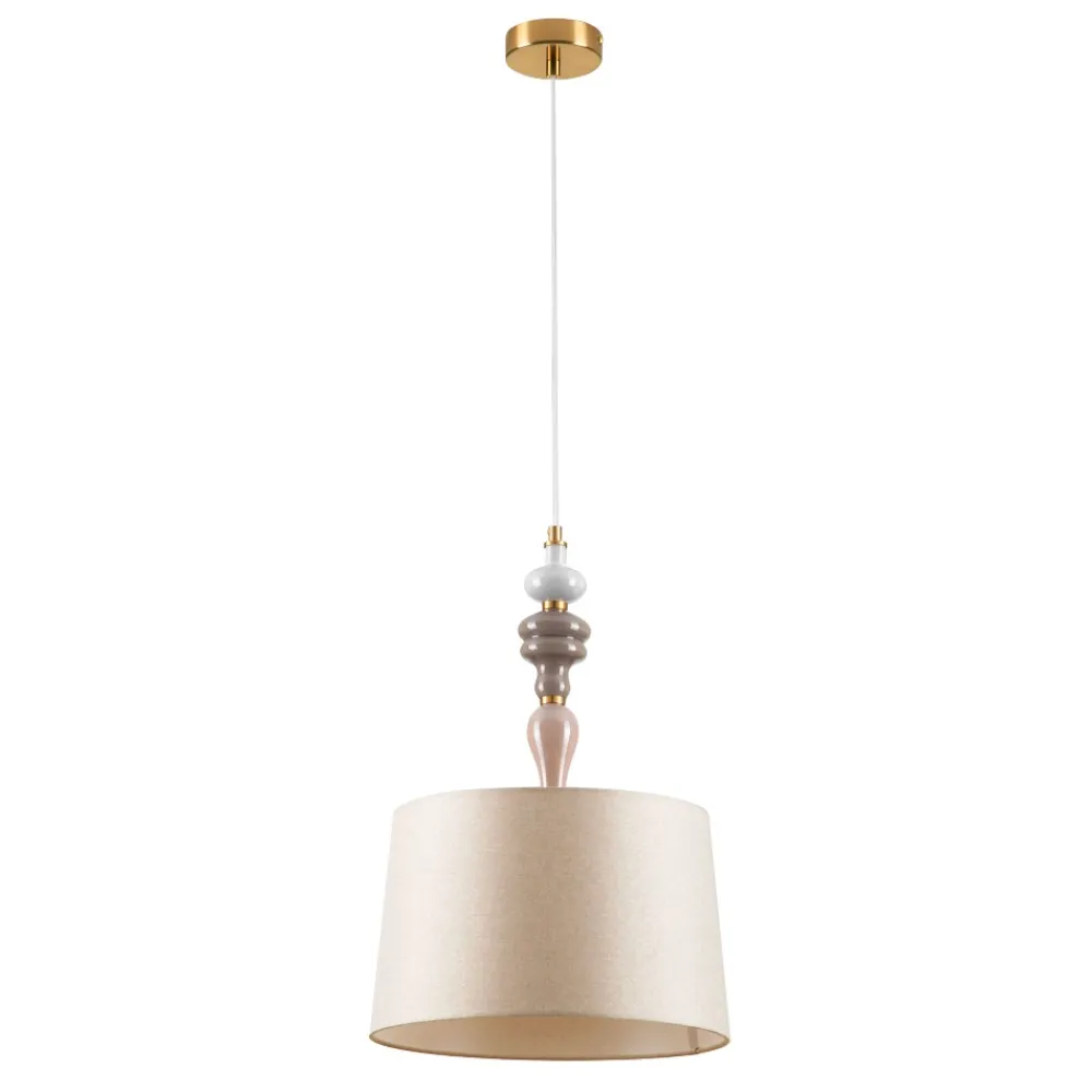 Lampadari Moderni-Selezionato da Mazzolaluce Lampadario paralume tessuto oro anticato ceramica stile contemporaneo