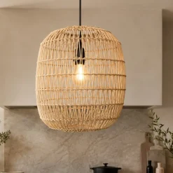 Lampadari Cucina-Selezionato da Mazzolaluce Lampadario pendente in rattan naturale intrecciato 30 cm per cucina