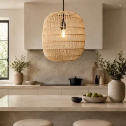 Lampadari Cucina-Selezionato da Mazzolaluce Lampadario pendente in rattan naturale intrecciato 30 cm per cucina