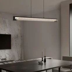 Lampadari Cucina-Selezionato da Mazzolaluce Lampadario pendente sospeso nero barra in vetro rigato per tavolo isola cucina