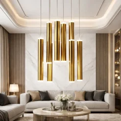 Lampadari Moderni-Fabas Luce Lampadario pendenti cilindri oro a sospensione prado