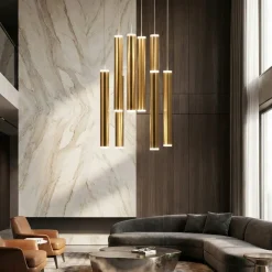 Lampadari Moderni-Fabas Luce Lampadario pendenti cilindri oro a sospensione prado