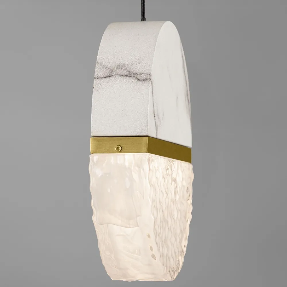 Lampadario Camera Da Letto-Selezionato da Mazzolaluce Lampadario 3 pendenti design marmo bianco e vetro per camera da letto stile contemporaneo