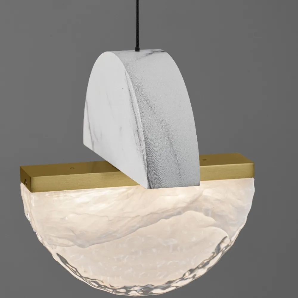 Lampadario Camera Da Letto-Selezionato da Mazzolaluce Lampadario 3 pendenti design marmo bianco e vetro per camera da letto stile contemporaneo