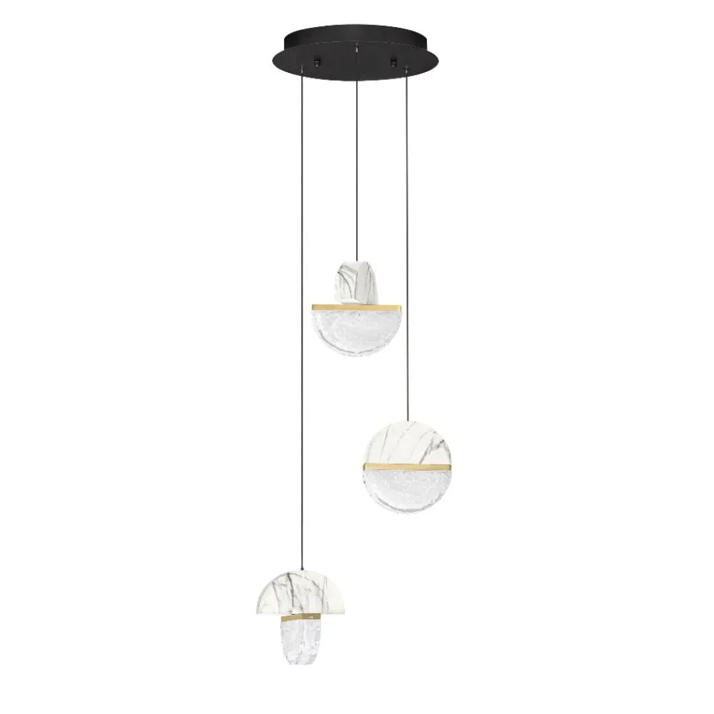 Lampadario Camera Da Letto-Selezionato da Mazzolaluce Lampadario 3 pendenti design marmo bianco e vetro per camera da letto stile contemporaneo