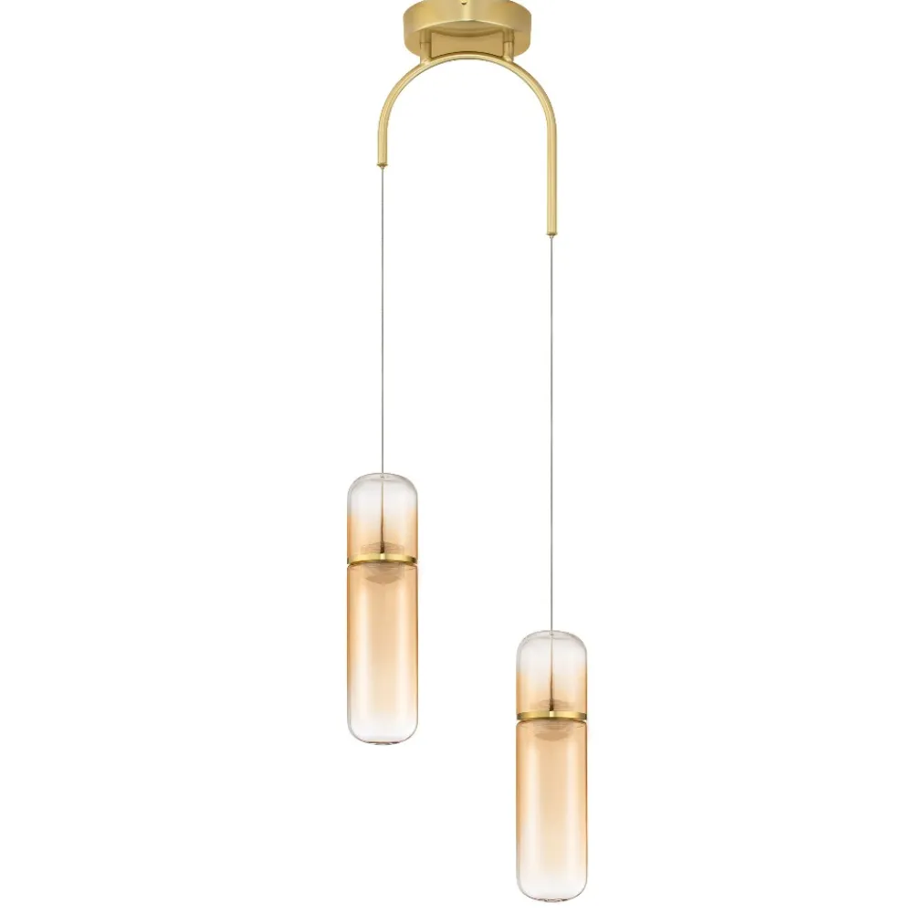Lampadari Moderni-Selezionato da Mazzolaluce Lampadario 2 pendenti in vetro capsule ambra led 3000k per soggiorno moderno