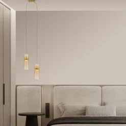 Lampadari Moderni-Selezionato da Mazzolaluce Lampadario 2 pendenti in vetro capsule ambra led 3000k per soggiorno moderno