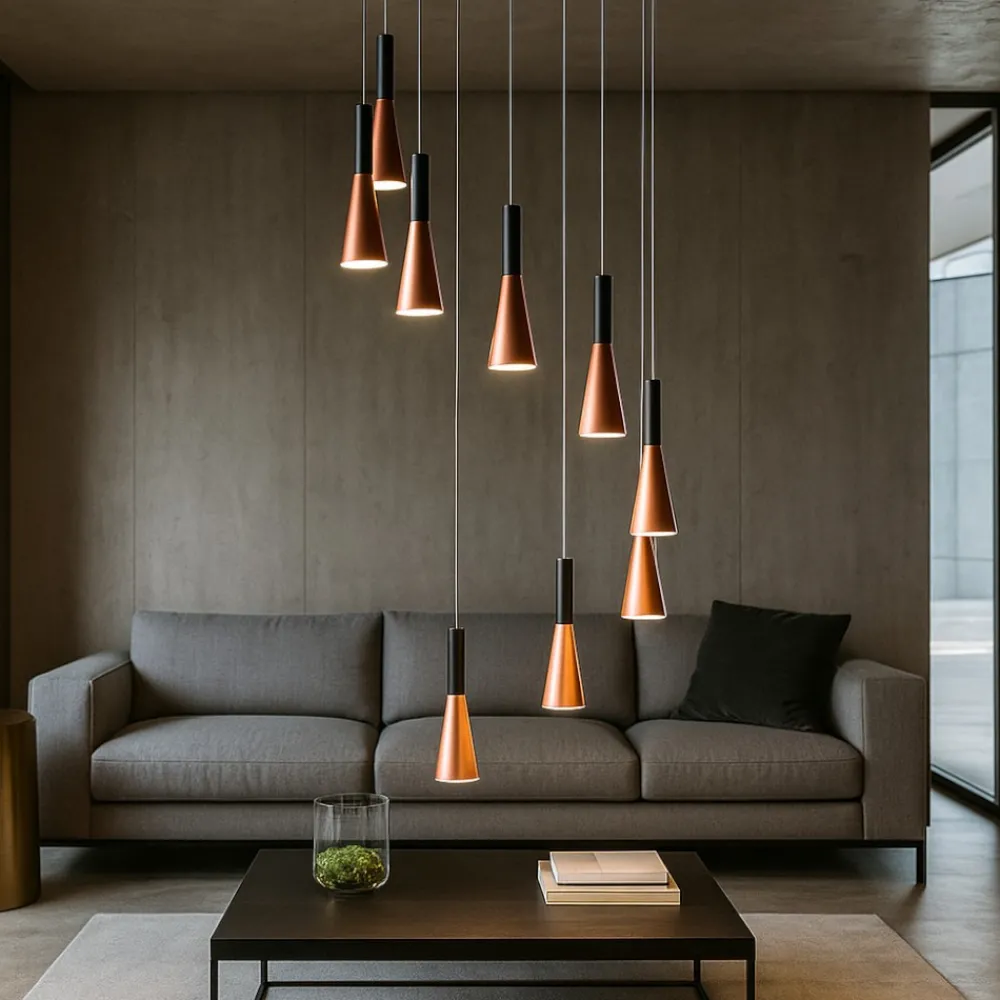 Lampadari Moderni-Perenz Illuminazione Lampadario 9 pendenti led 3000k oro rosa cone