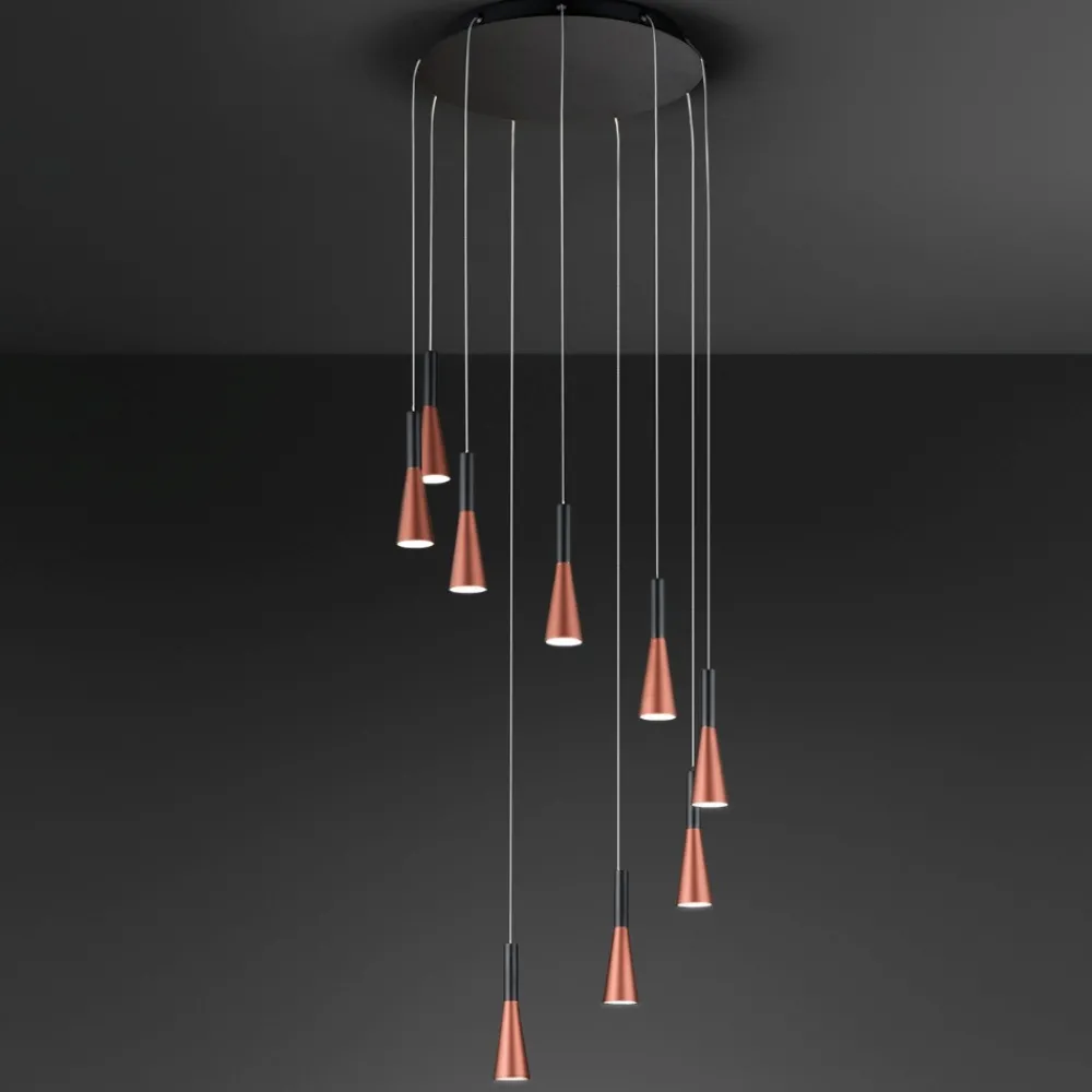 Lampadari Moderni-Perenz Illuminazione Lampadario 9 pendenti led 3000k oro rosa cone