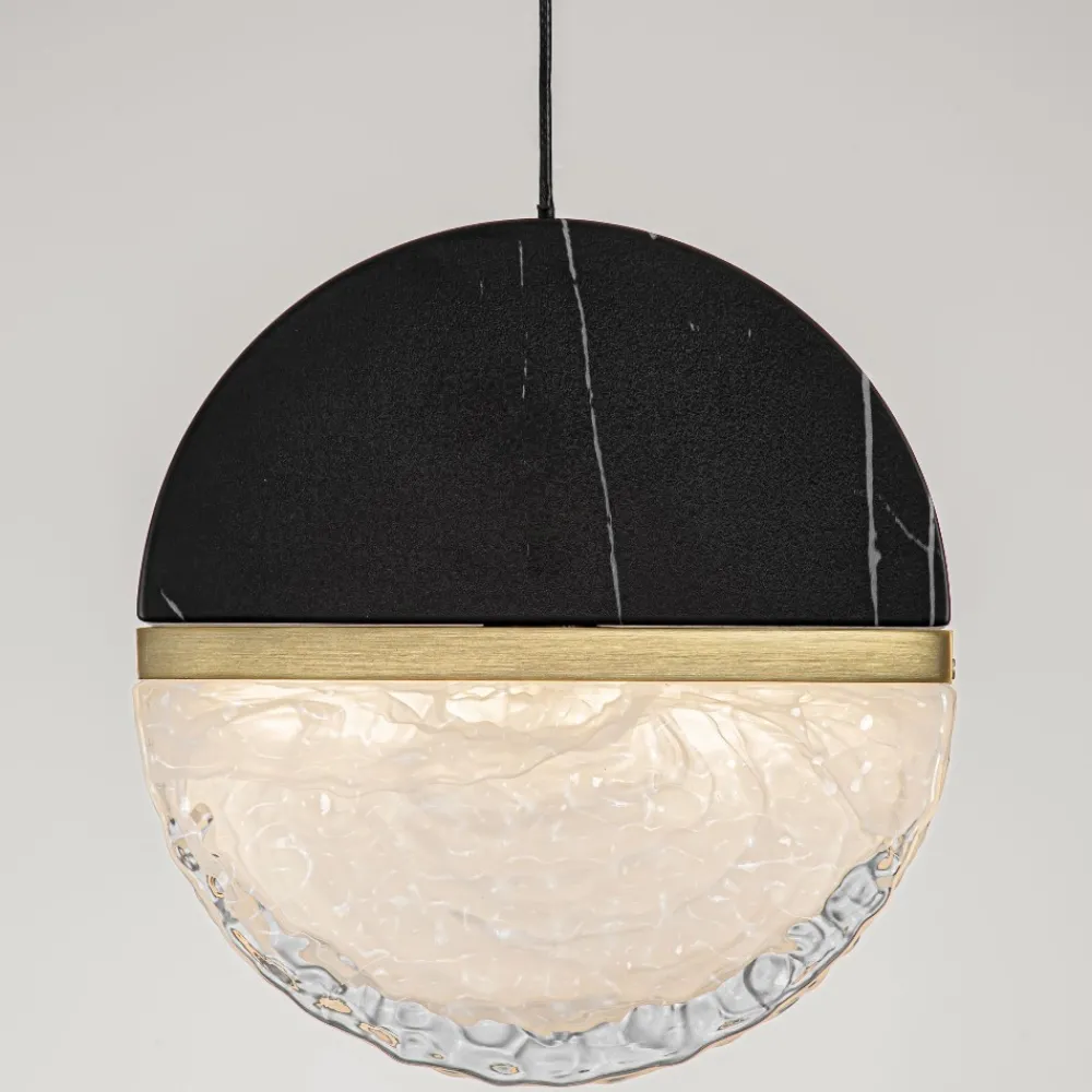 Lampadari Moderni-Selezionato da Mazzolaluce Lampadario 5 pendenti vetro e marmo nero a sospensione per tavolo sala da pranzo