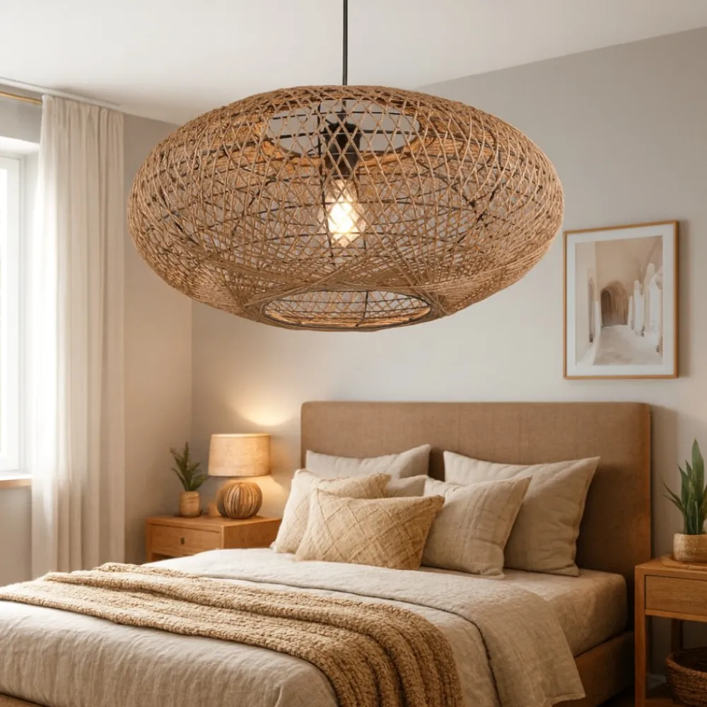 Lampadario Camera Da Letto-Selezionato da Mazzolaluce Lampadario per camera da letto in fibre naturali