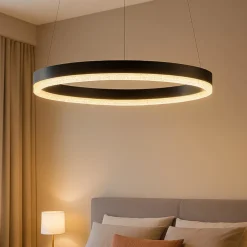 Lampadario Camera Da Letto-Selezionato da Mazzolaluce Lampadario per camera da letto anello nero cristalli led 3000k dimmerabile
