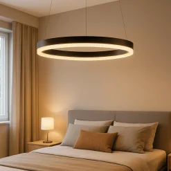 Lampadario Camera Da Letto-Selezionato da Mazzolaluce Lampadario per camera da letto anello nero cristalli led 3000k dimmerabile