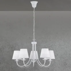 Lampadario Camera Da Letto-Selezionato da Mazzolaluce Lampadario per camera da letto 5 paralumi in tessuto bianco