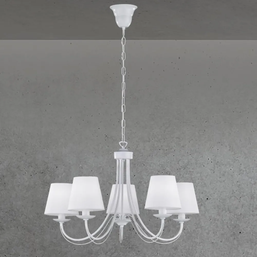 Lampadario Camera Da Letto-Selezionato da Mazzolaluce Lampadario per camera da letto 5 paralumi in tessuto bianco