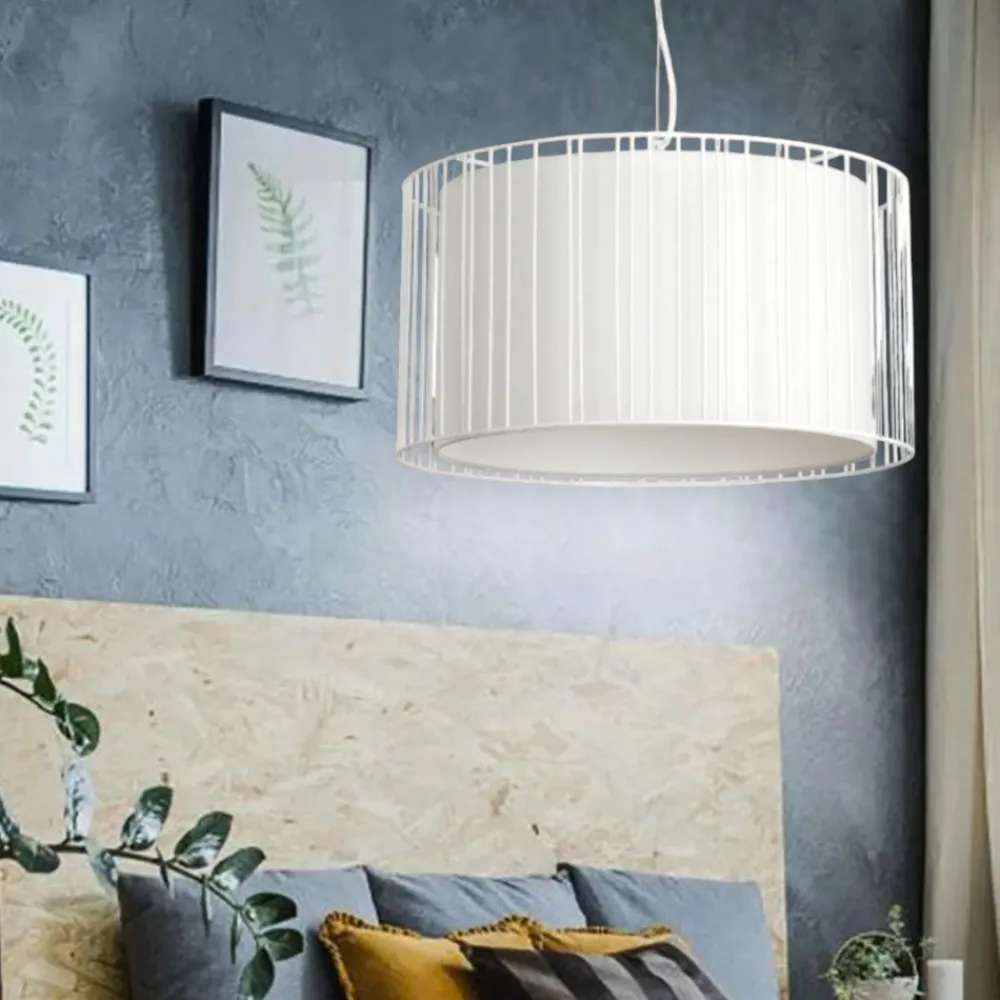 Lampadario Camera Da Letto-Selezionato da Mazzolaluce Lampadario per camera da letto griglia di metallo paralume bianco