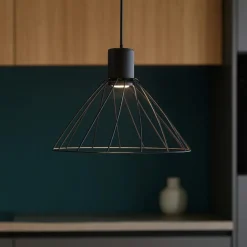 Lampadari Cucina-Selezionato da Mazzolaluce Lampadario per cucina a cono nero 29 cm diffusore a gabbia