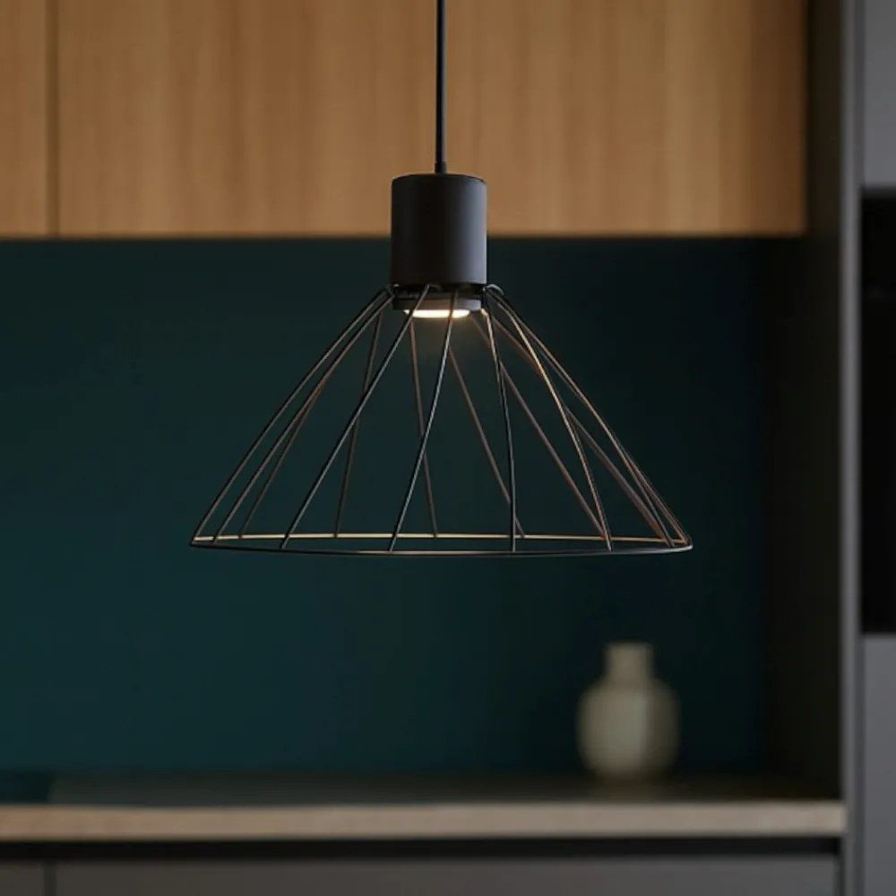 Lampadari Cucina-Selezionato da Mazzolaluce Lampadario per cucina a cono nero 29 cm diffusore a gabbia