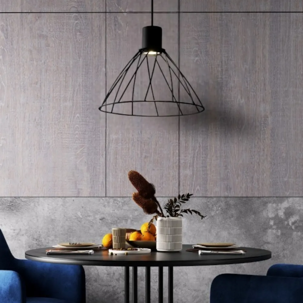 Lampadari Cucina-Selezionato da Mazzolaluce Lampadario per cucina a cono nero 29 cm diffusore a gabbia