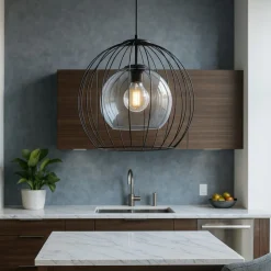 Lampadari Cucina-Selezionato da Mazzolaluce Lampadario per cucina a sfera nero 50 cm diffusore a gabbia