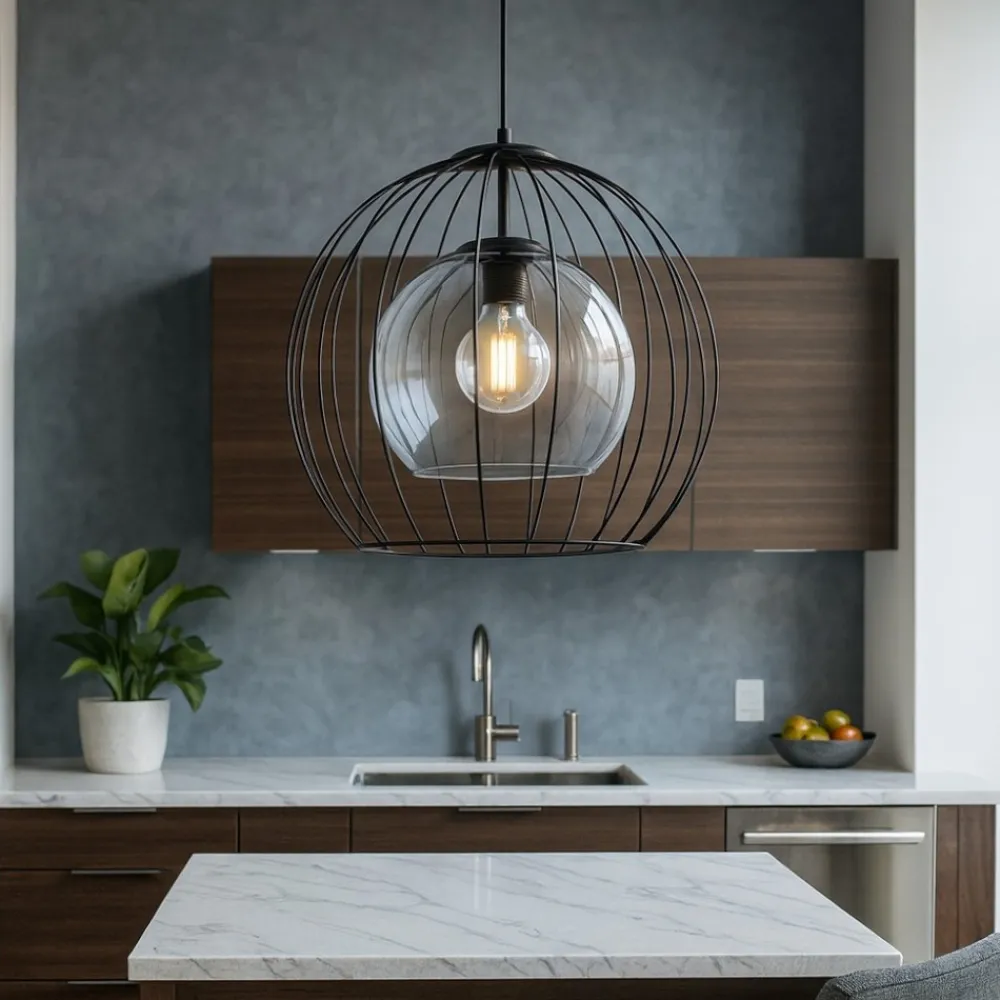 Lampadari Cucina-Selezionato da Mazzolaluce Lampadario per cucina a sfera nero 50 cm diffusore a gabbia