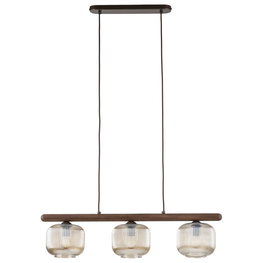 Lampadari Cucina-Selezionato da Mazzolaluce Lampadario per cucina barra di legno vetri rigati cognac