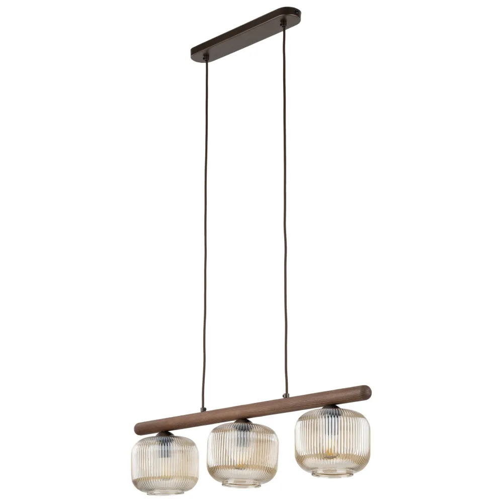 Lampadari Cucina-Selezionato da Mazzolaluce Lampadario per cucina barra di legno vetri rigati cognac