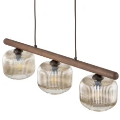 Lampadari Cucina-Selezionato da Mazzolaluce Lampadario per cucina barra di legno vetri rigati cognac