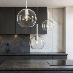 Lampadari Cucina-Top Light Lampadario per cucina 3 bocce trasparenti in vetro