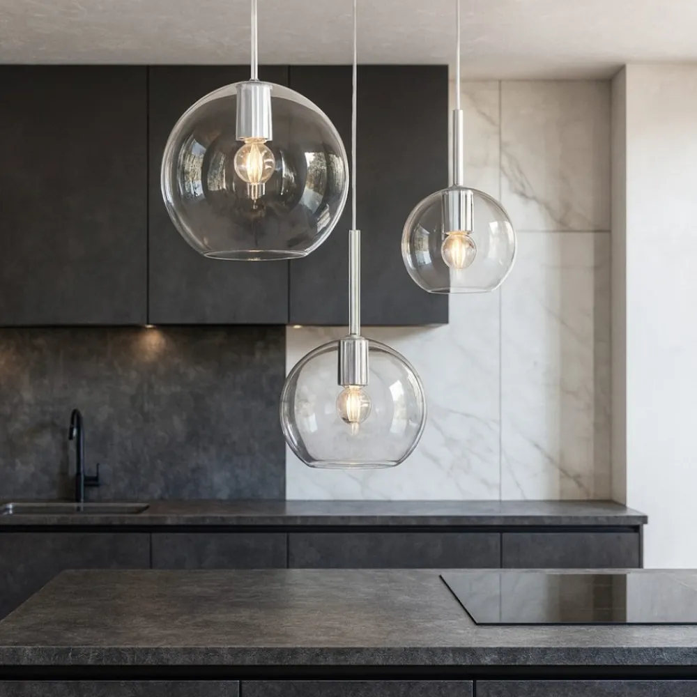 Lampadari Cucina-Top Light Lampadario per cucina 3 bocce trasparenti in vetro
