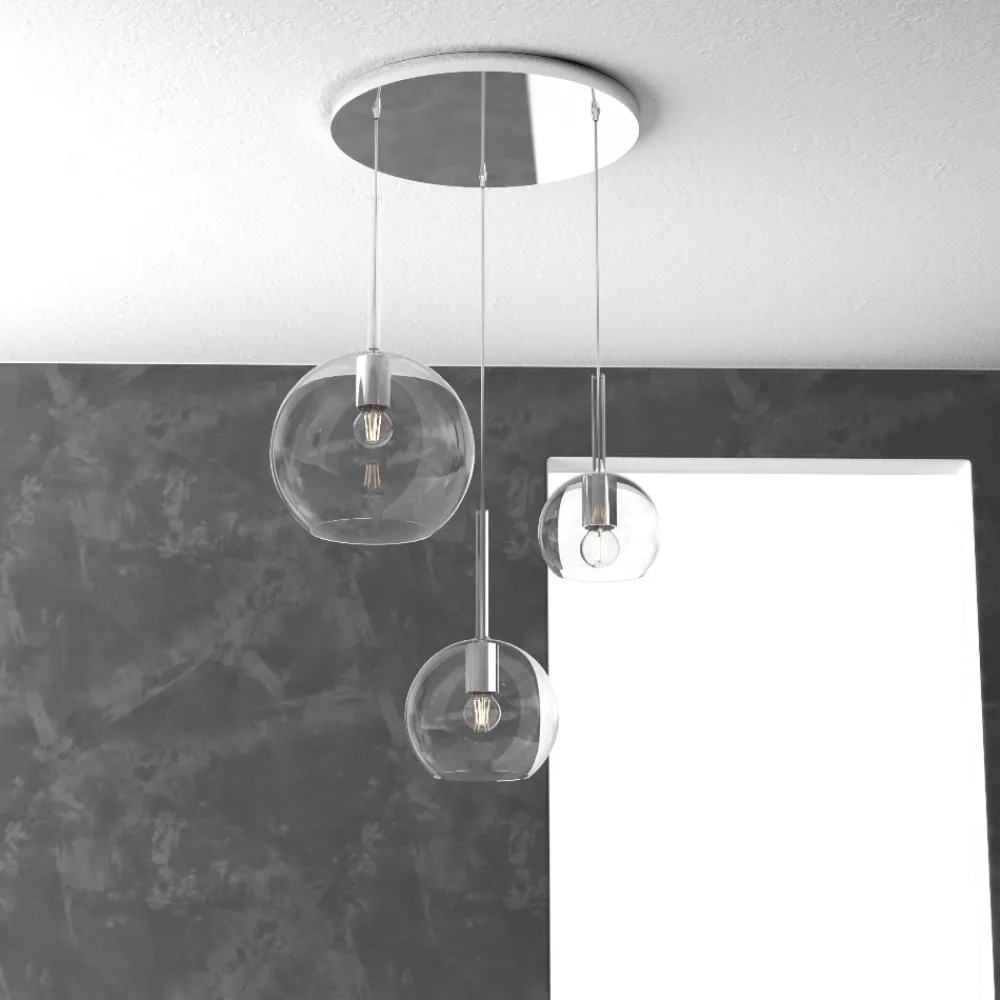 Lampadari Cucina-Top Light Lampadario per cucina 3 bocce trasparenti in vetro