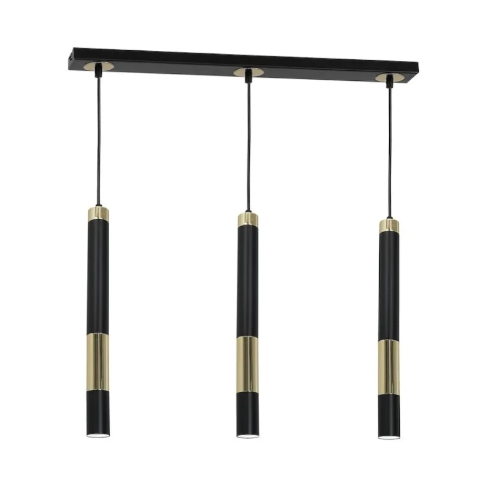 Lampadari Cucina-Selezionato da Mazzolaluce Lampadario per cucina 3 cilindri nero oro fp