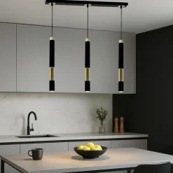 Lampadari Cucina-Selezionato da Mazzolaluce Lampadario per cucina 3 cilindri nero oro fp