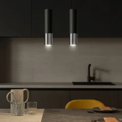 Lampadari Cucina-Selezionato da Mazzolaluce Lampadario per cucina cilindri nero cromo lucido