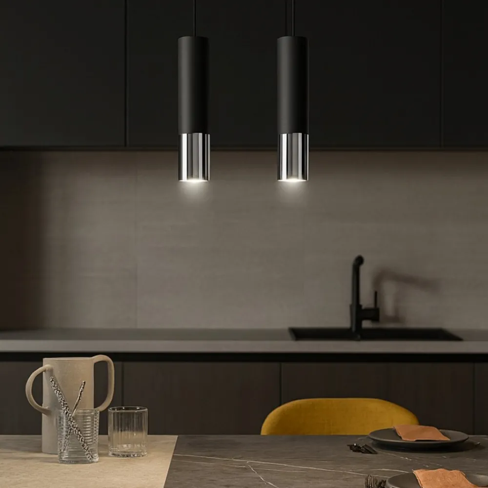Lampadari Cucina-Selezionato da Mazzolaluce Lampadario per cucina cilindri nero cromo lucido